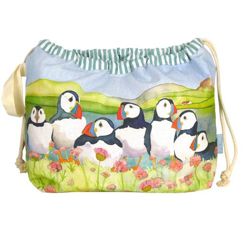 エマボール 巾着バッグ 小物入れ Puffins in Flowers