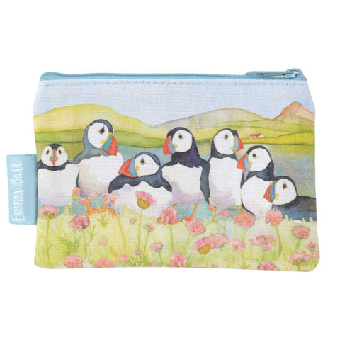 ミニポーチ Puffins in Flowers
